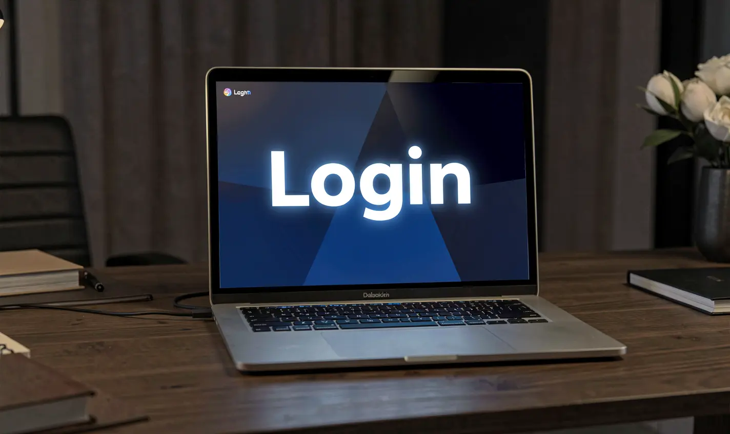 Modern laptop on a dark desk showing the 488TK login screen with a clean and secure interface for Bangladeshi users